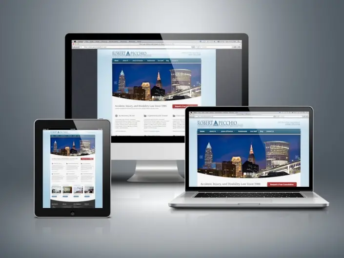 Website design by Matthew McWilliam shown on a desktop monitor, laptop, tablet and phone — design 3 of 17