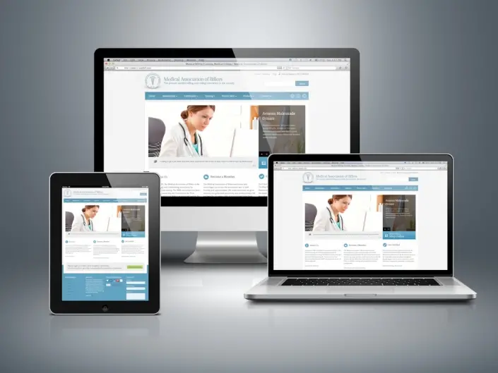 Website design by Matthew McWilliam shown on a desktop monitor, laptop, tablet and phone — design 8 of 17